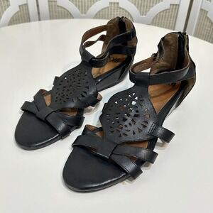 Sofft Womens Breeze Wedge Sandals Size 11 Black Leather Gladiator Artsy Comfort